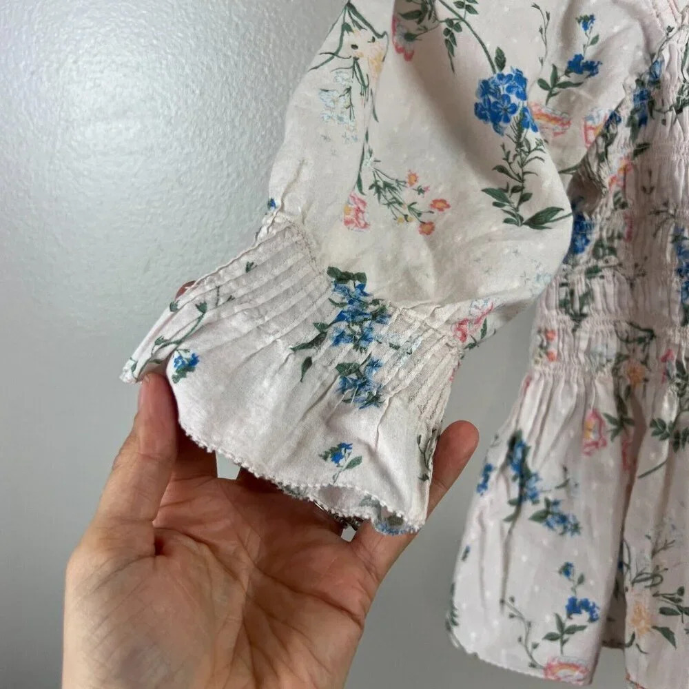 Saylor Clover Smocked Top Size XS Pink Floral Swiss Dot Peasant Cottagecore - Picture 6 of 9